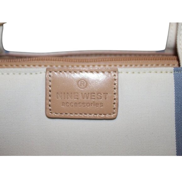 Nine West Blue & White Canvas Handbag Small Nautical Tote Bag Color Block Bag - Picture 3 of 4